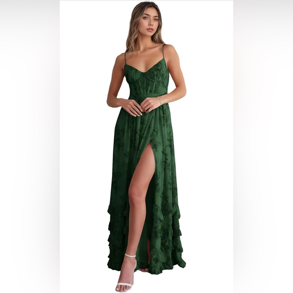 Elegant Green Floral Maxi Dress Sz 8 - Picture 2 of 8